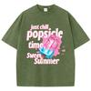 Just Chill Popsicle Time Sweet Summer Cotton Washed TShirt Women Oversize Tops Casual ONeck Distressed T Shirt Hip Hop Clothes
