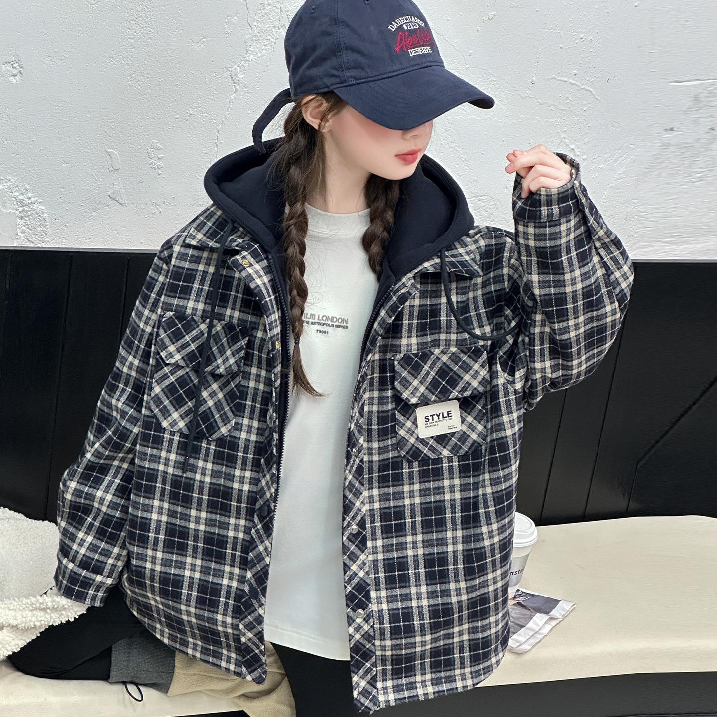 

2025 Девочки Клетчатое Хлопковое Двухпредметное Пальто на Весну и Осень 170 cm