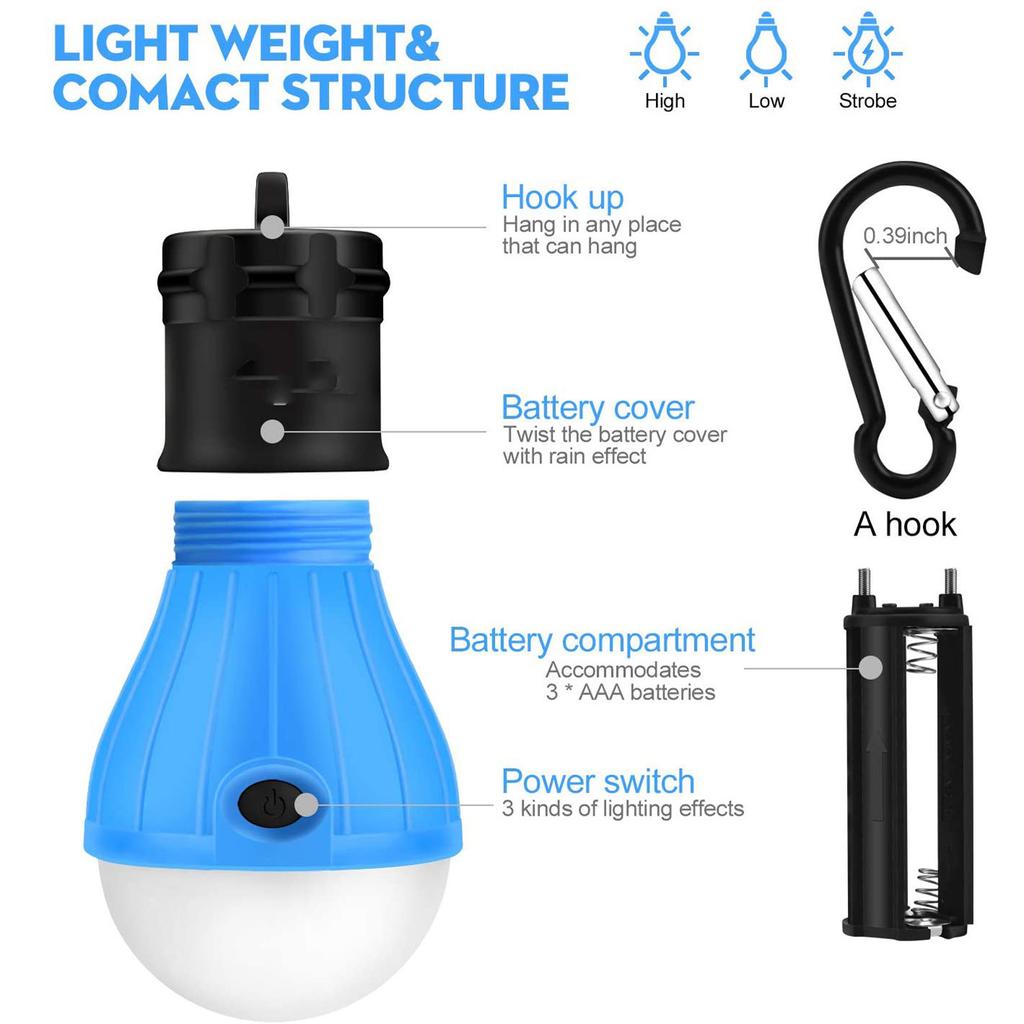 LED Hanging Camping Lanterns with Carabiner Hooks Portable Outdoor Tent Light Emergency Handheld Bulb Lamps Set of 2 for Night Illumination