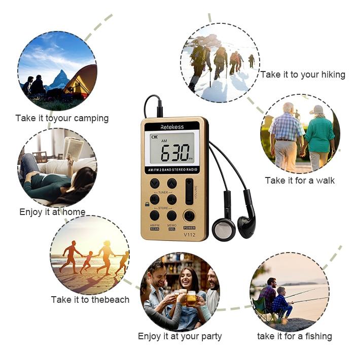 Mini Pocket Radio Receiver Portable Radios AM FM Rechargeble Sleep Time Earphone For Walkman Go Hiking
