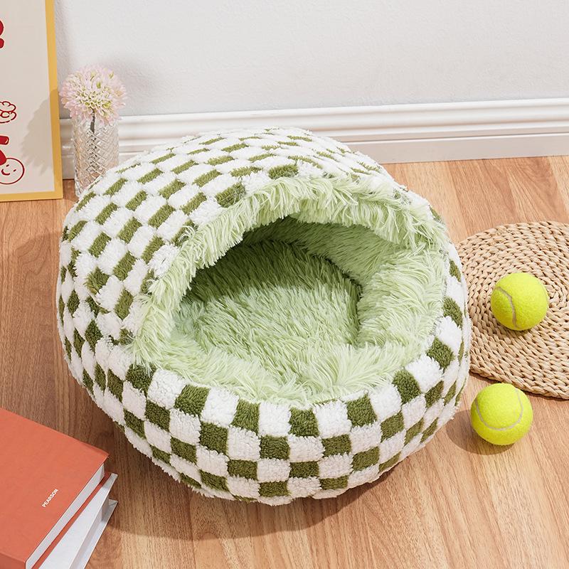 Winter Cozy Pet Bed: Semi-Enclosed Nest for Cats & Dogs