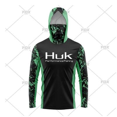 Mens Quick-Dry Fishing Shirt With Hood Neck Cover UPF 50 Sun Protection Lightweight Long Sleeve T-Shirt