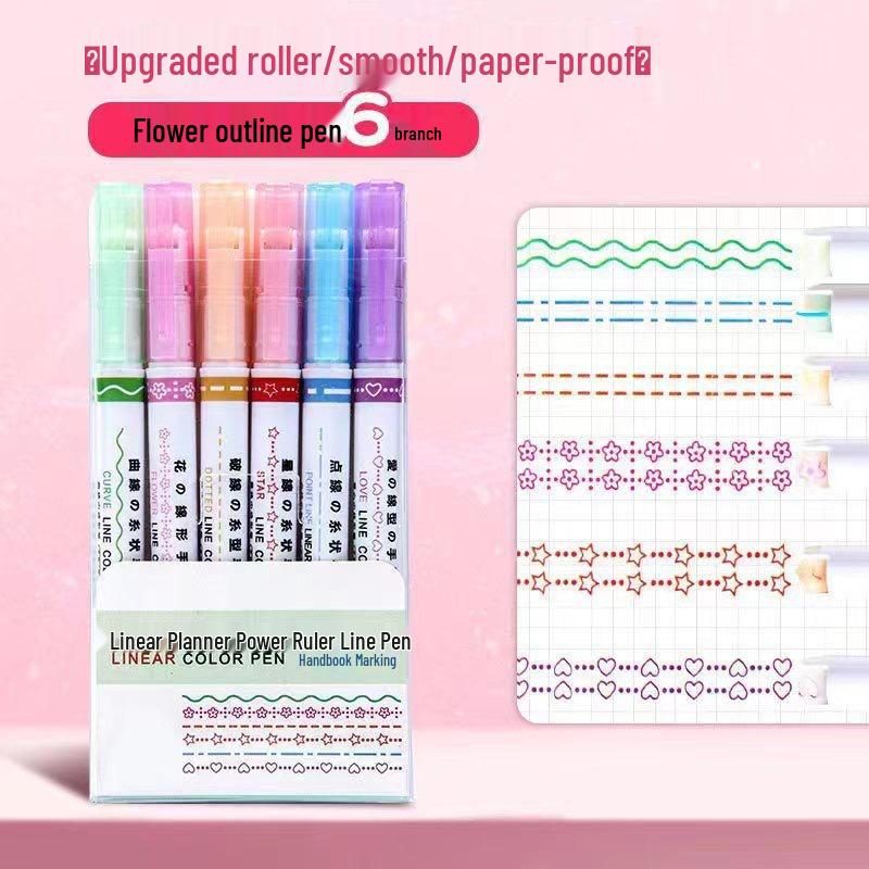 Floral Outline Highlighter: Curve & Wavy Fine Marker for Journals and Notes