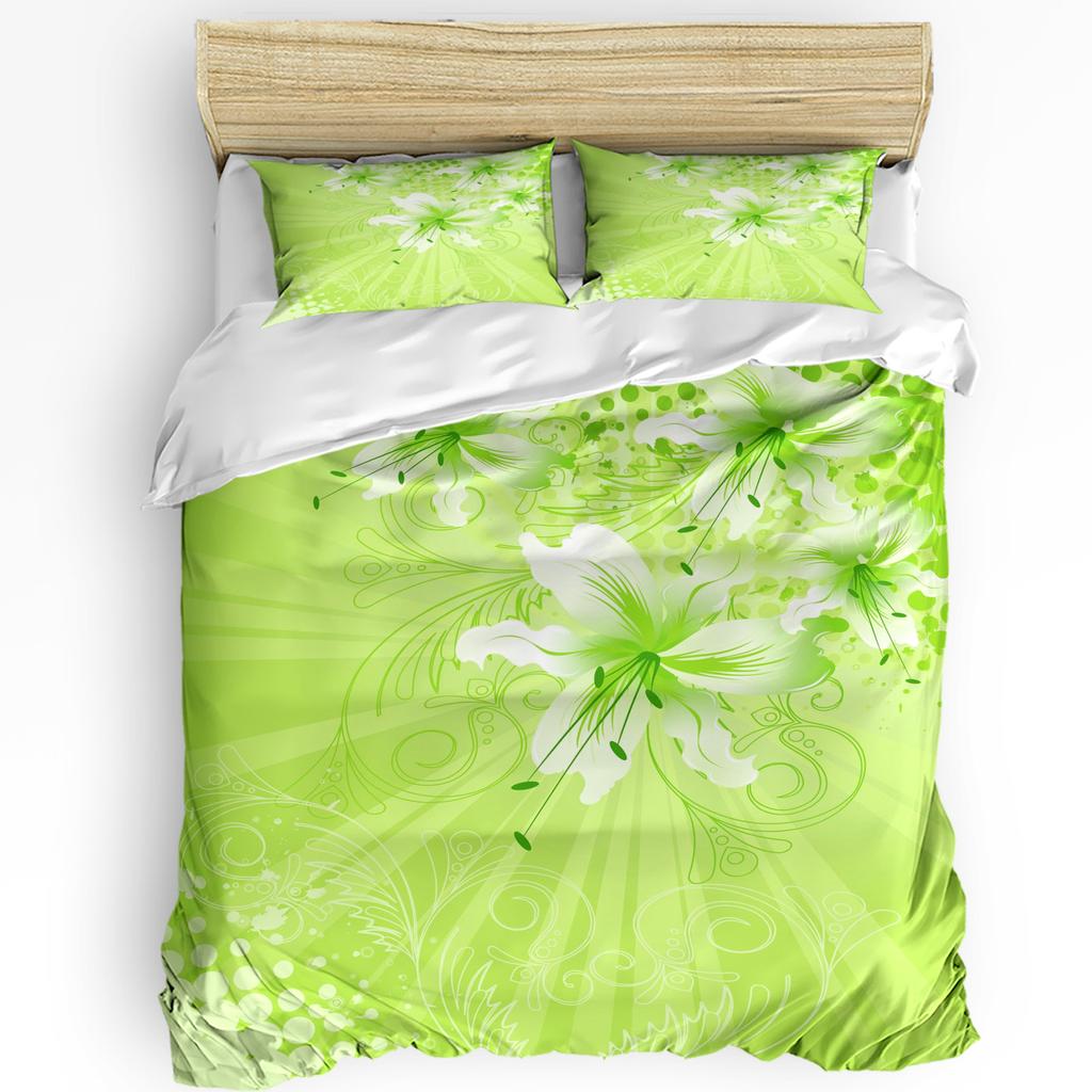 Green Plant Flowers Lily Duvet Cover With Pillow Case Custom Comforter 3pcs Bedding Set Quilt Cover Double Bed Home Textile