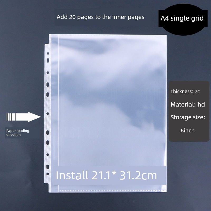 

Four-Hole A4 Punch Loose-Leaf Binder 3-Hole Folder A4 Paper Clip Info Booklet Storage Paper Paper Perforated Shell A4 High-Definition Inner Pages - 20 Single Frames