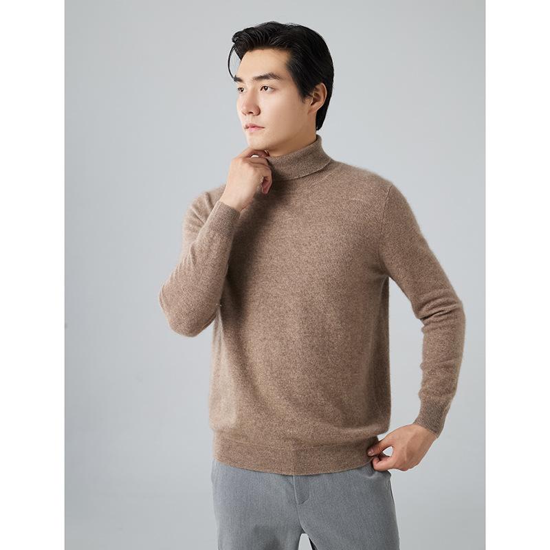High lapel cashmere sweater winter simple loose solid color long sleeve knitted pullover sweater men