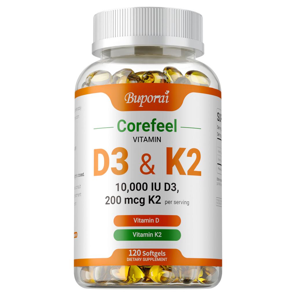 Vitamin D3 K2 Softgels 10000 IU 200 mcg 120 Count — Bone Health, Immune Support, Calcium Absorption