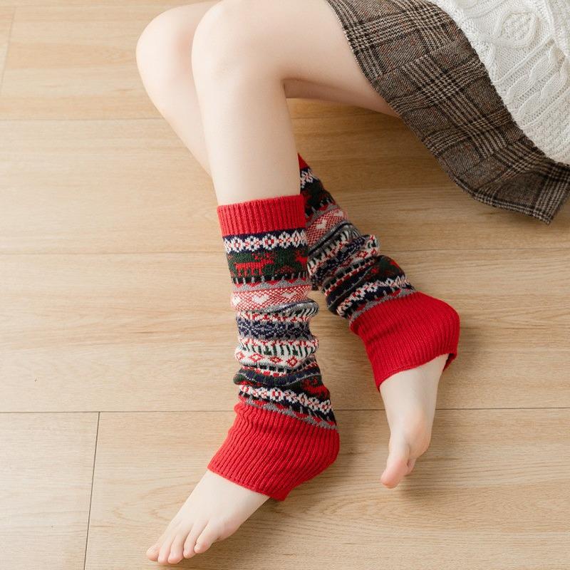

Red Christmas Deer Leg Warmers and Chunky Year of the Rat Socks for Autumn/Winter One Size