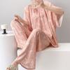 1011 new short-sleeved cotton and silk pajamas for women's summer thin printing loose and relaxed loungewear suit