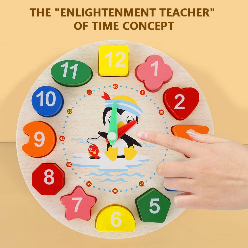 Orologio Giocattolo Orologio Didattico in Legno Orologio Pinguino Giocattoli Insegnare l'Ora Puzzle Numerico Impilabile Giocattoli Educativi Montessori per Bambini