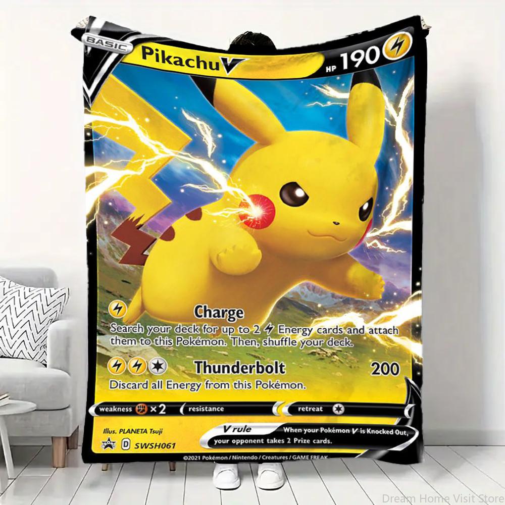Pokemon Cartoon Kaart Pikachu Flanellen Deken Figuren Huis Bank Lunchpauze Dekens Kinderen Student Deken Slaaphoes Kinderen Cadeau