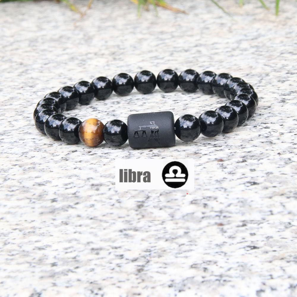 

Новый стрейч-браслет «Двенадцать созвездий», мужской простой обсидиановый браслет с гравировкой для пары, модный браслет из натурального камня