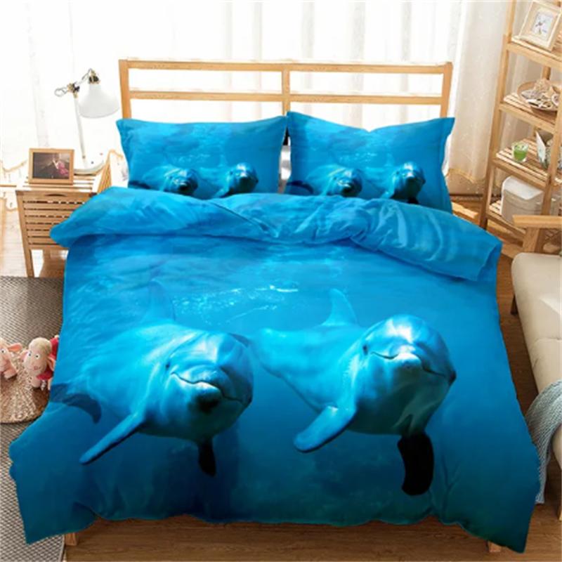 Gorące Zestawy Pościeli Delfin Anime Morze HD Narzuta Delfin dla Nastolatek Dziewcząt Moda Twin Single Queen King Pełny Rozmiar Poszwa na Kołdrę