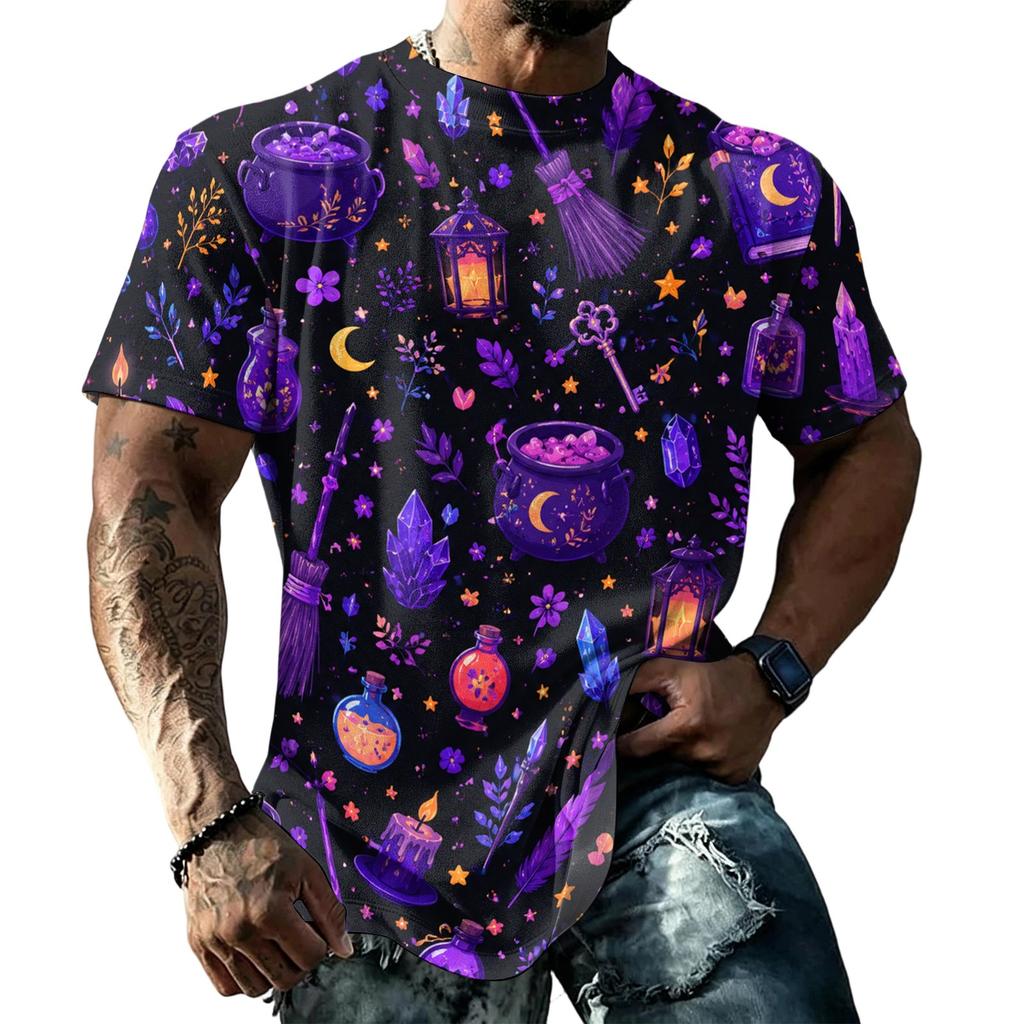 Unisex Loose Fit Casual Short Sleeve Halloween Print Shirt Comfortable Breathable Fabric Lightweight Top for Everyday Wear