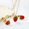 Sweet Strawberry Fruit Drip Oil Necklace Earrings Jewelry Set Cute Gift For Women Girls