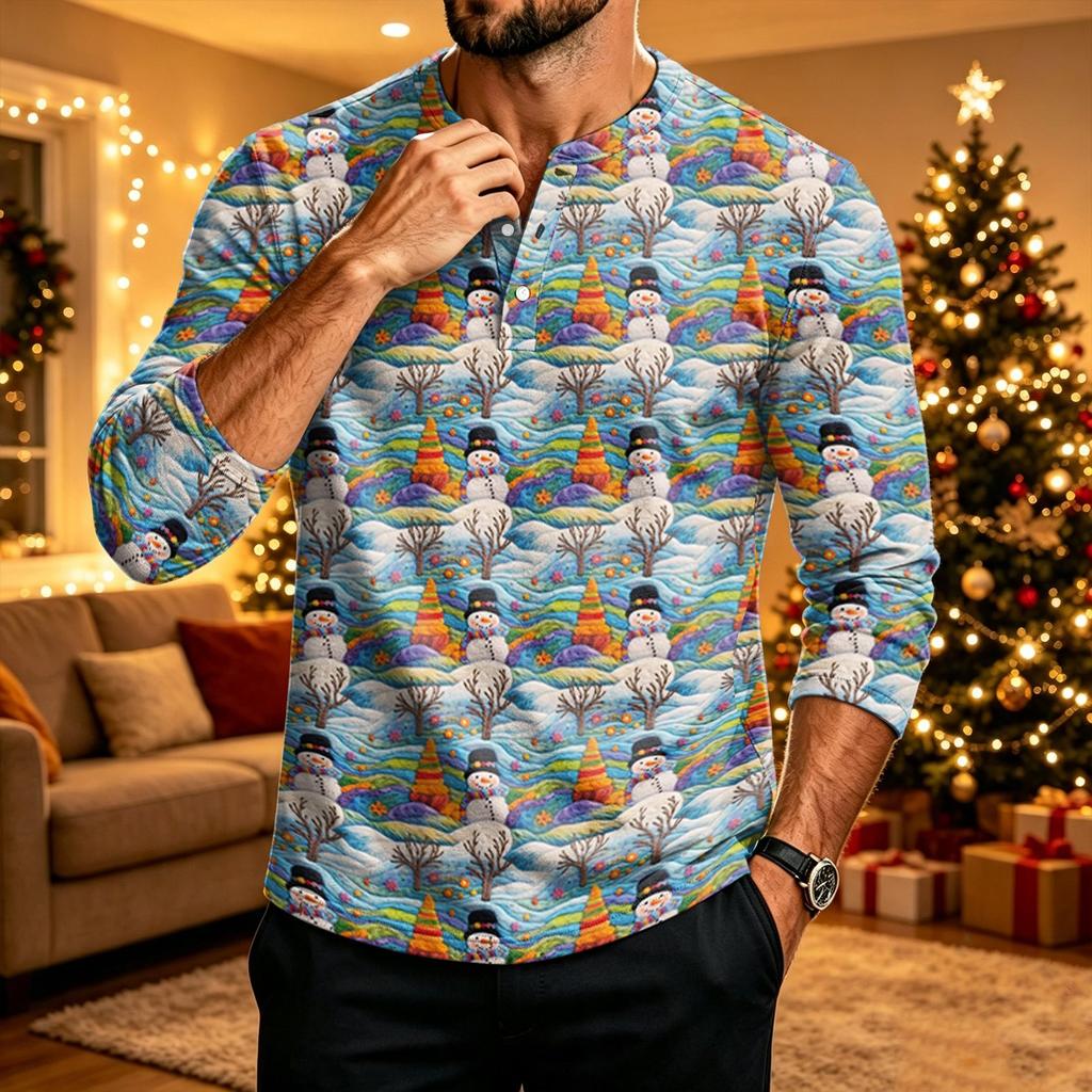 Men's Long Sleeve Shirt with Christmas Print