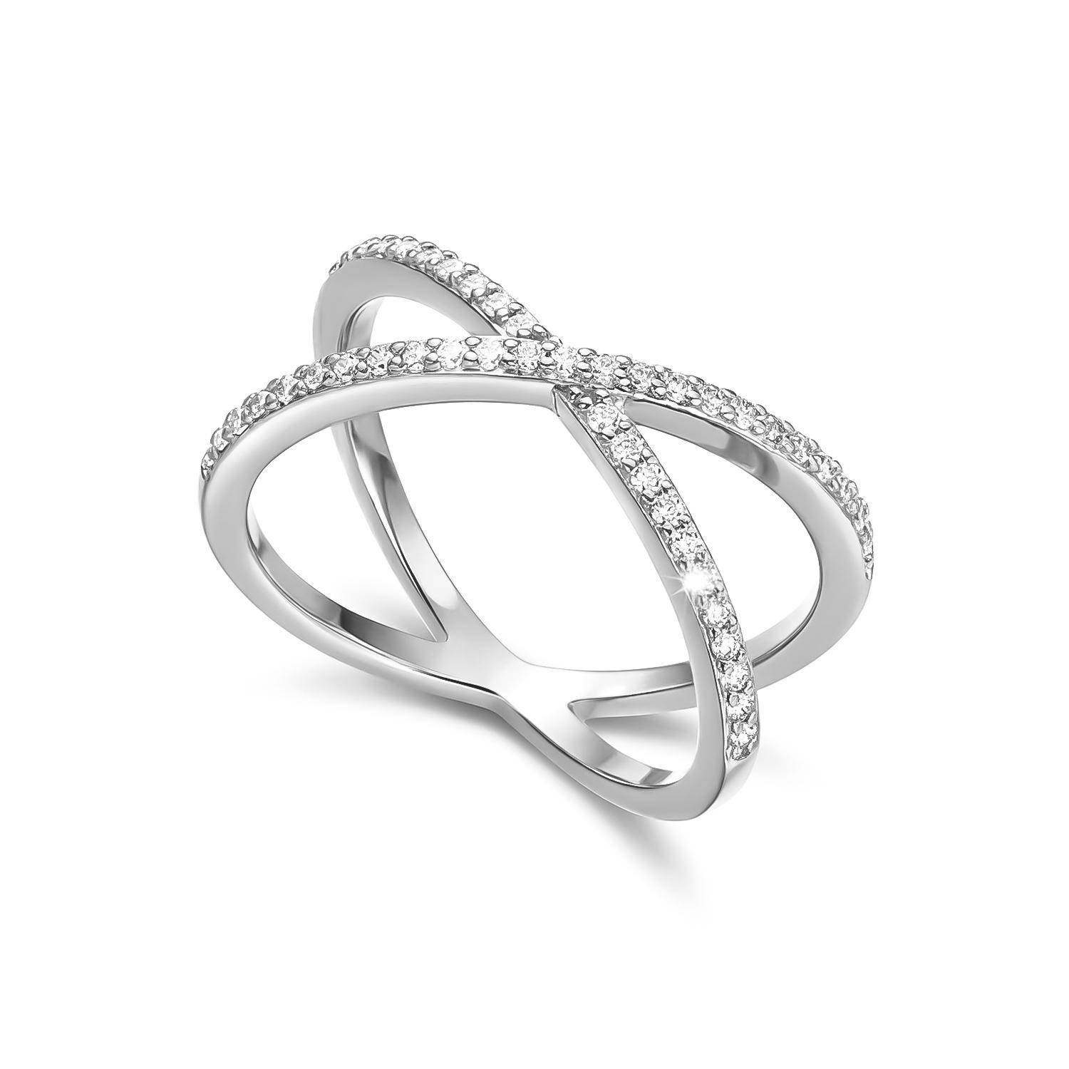 Luxuriöse geometrische Ringe aus Zirkonia für Damen, Kreuz-X-Form, mit Zirkonia besetzter Kupfer-Fingerring, für Hochzeitsfeier, täglichen Gebrauch, vielseitiger Schmuck 8 white