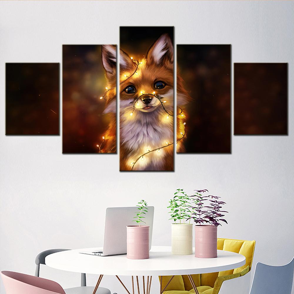 

5 Pieces Home Decor Canvas Painting Kawaii Fox Cute Wall Art Canvas Set - Modular Living Room Decoration Accessories 20X35 20X45 20X55cm
