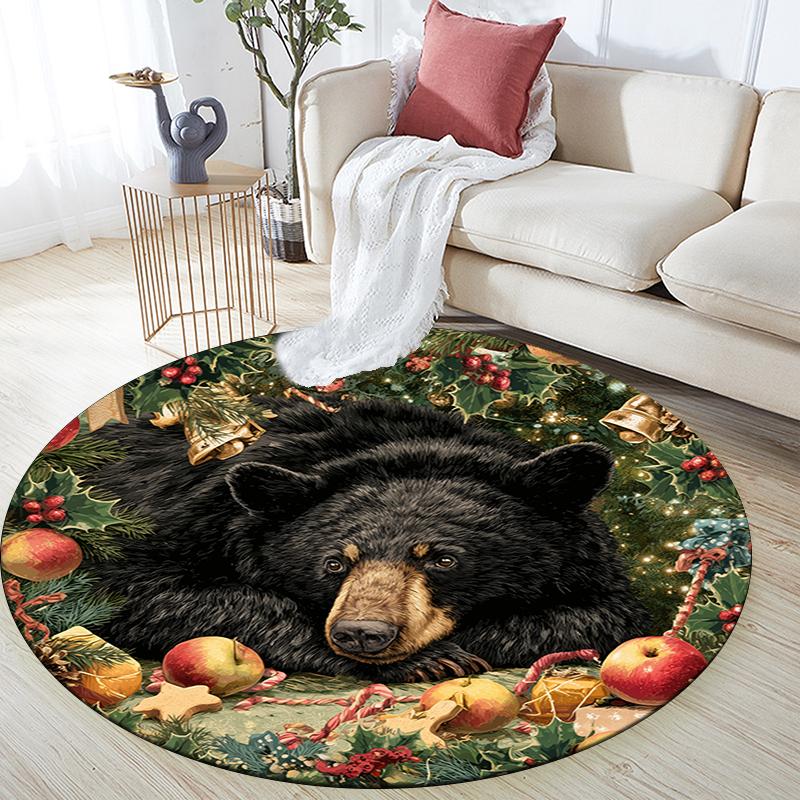 Runder Teppich mit Weihnachtstier-Muster, Teppich für Wohnzimmer, Schlafzimmer, Spielzimmer, Rutschfeste Bodenmatte, Feiertagsgeschenke und Geburtstagsgeschenke.