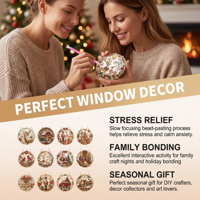 Seasonal Christmas Acrylic Ornament DIY Kits with Drill Art Finish, Top Chain, Selected Style, Tool Set Home Use
