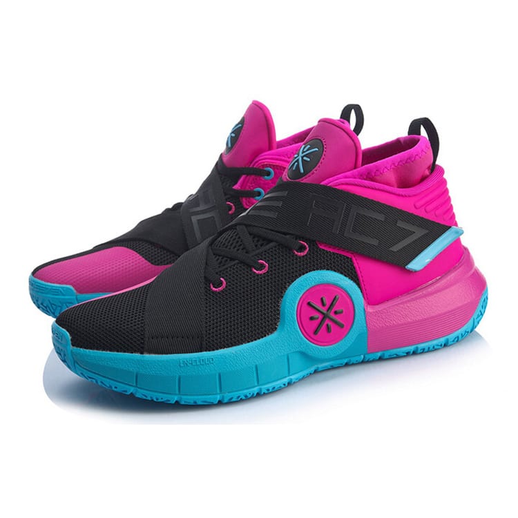 Li Ning All City 7 Way Of Wade South Beach Non slip Lightweight Mid top Basketball Shoes Men's Black Pink Blue ABAP101-1