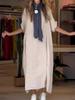 New Women's Summer Breeze Loose Casual Solid Color Short Sleeve Cotton Linen Dress