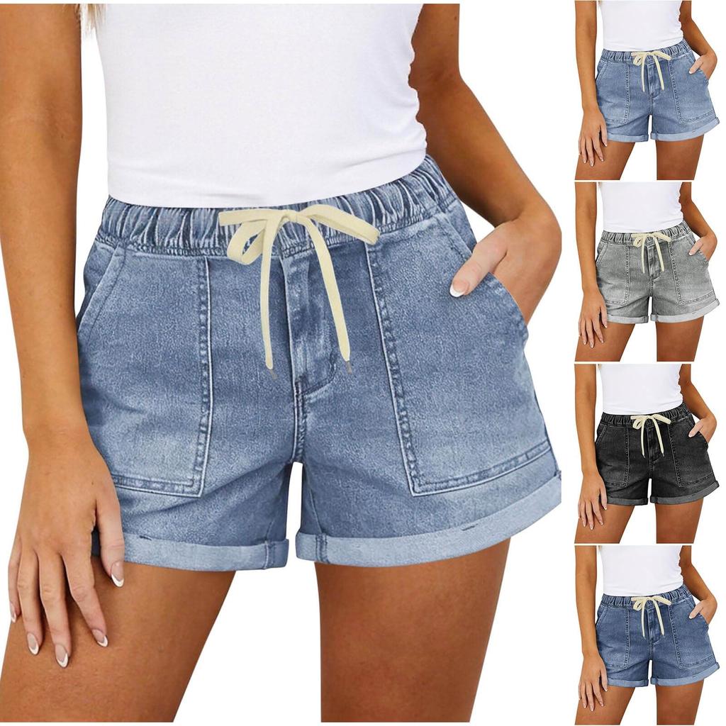 Women's Color Jeans Stretch Slim Fit Distressed Denim Shorts