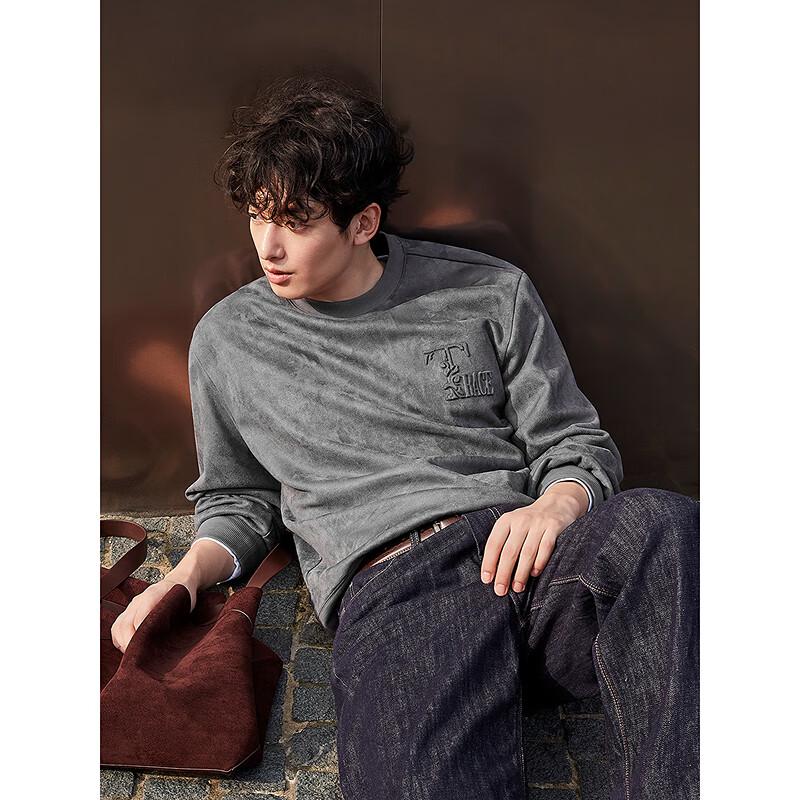 GXG Men's Faux Suede 3D Print Crewneck Sweatshirt