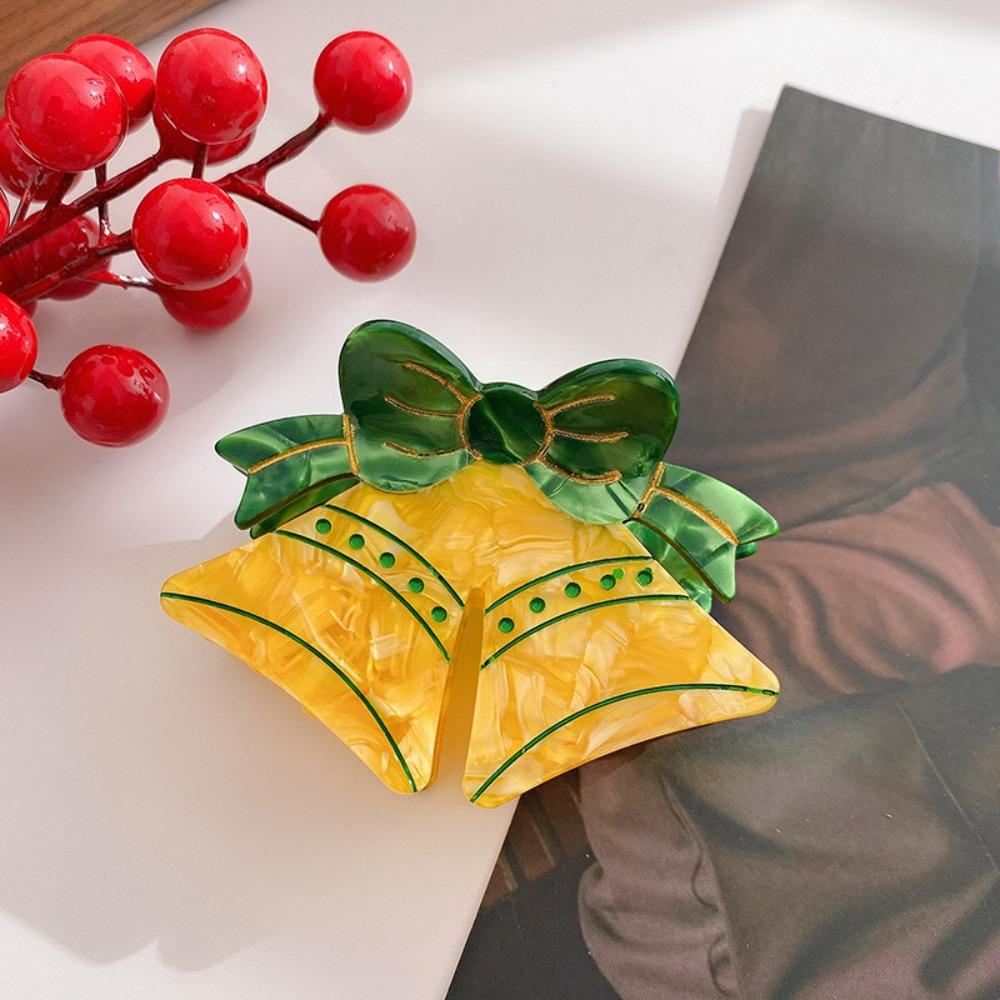 Bow Acetic Acid Hair Claw Bell Creative Shark Clip Fashion Christmas Shark Clip  School