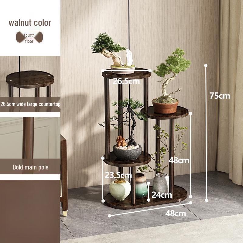 Walnut 4-Tier Bamboo Wood Plant Display Shelf