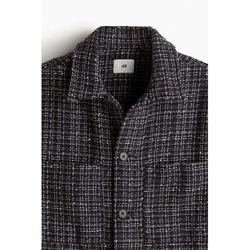 H M Regular Fit Waffle Texture oversHirt Navy Blue Patterned