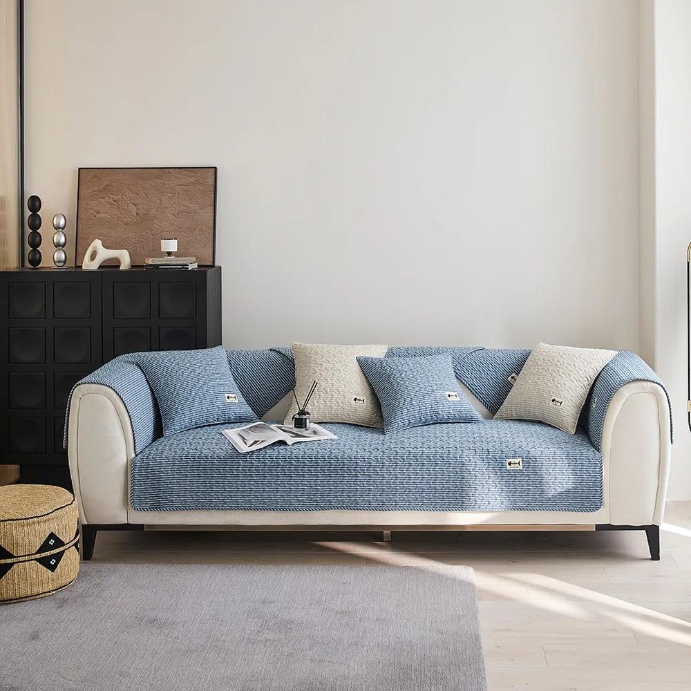 

Простая, окрашенная в пряже, современная хлопковая подушка для дивана для гостиной, универсальное полотенце для дивана на четыре сезона, полосатая подушка на спинку 70x70cm