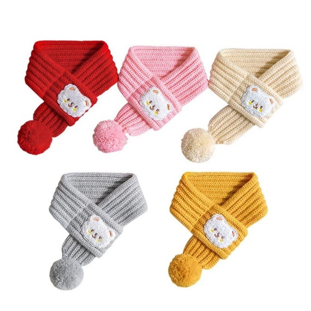 Kawaii Cartoon Bear Dog Cat Scarf Warm Solid Color Winter Pet Clothes Cute Knitted Pet Accessories for Poodle Yorkshire
