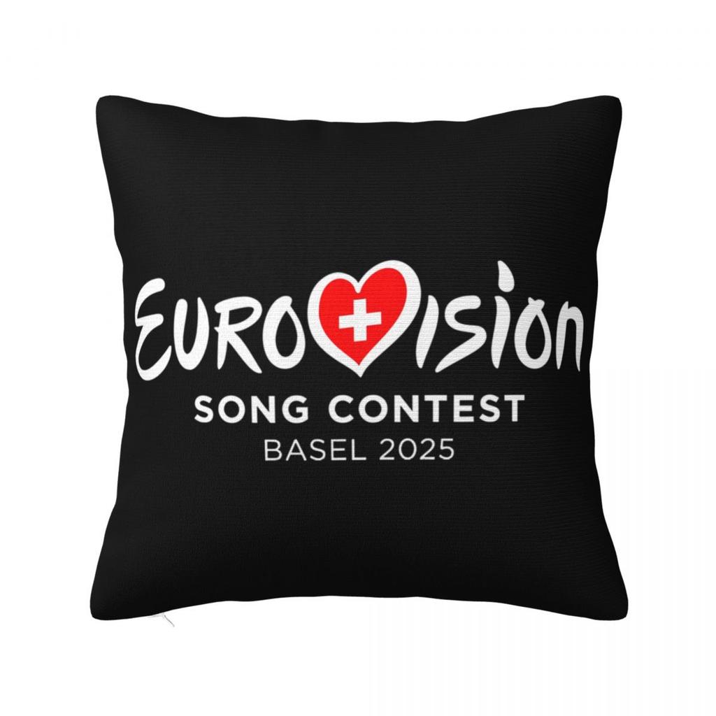 Concours Eurovision de la Chanson Drapeaux Cœurs Esc Ebu Eurofans Taie d'Oreiller Housse de Coussin Musical Décoration Taie d'Oreiller Pour Voiture 45X45Cm