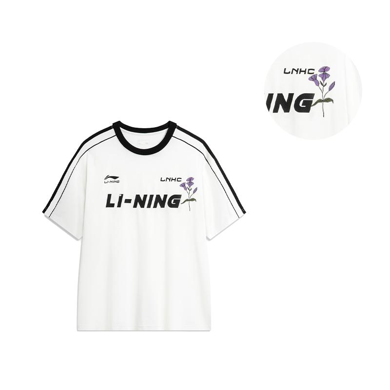 Li Ning Sports Fashion Series Purple Basil Round Neck Loose Comfortable Casual Short Sleeve T-Shirt Unisex T-Shirt White AHSU657-1(TEAM702-3.4.19)