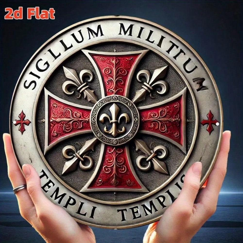 Tempelritter Rundes Metallschild Mittelalterliche Wandkunst für Spielzimmer Innen Außen Dekoration