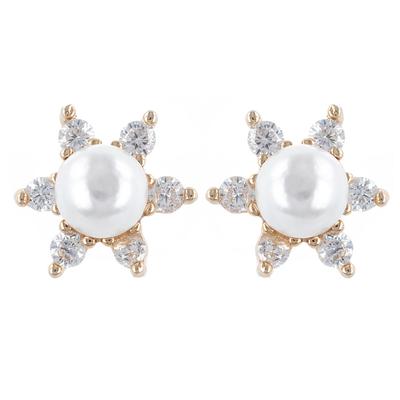 [R4822] - Gold Plated 'Sissi' White Gold Earrings - 7 Mm