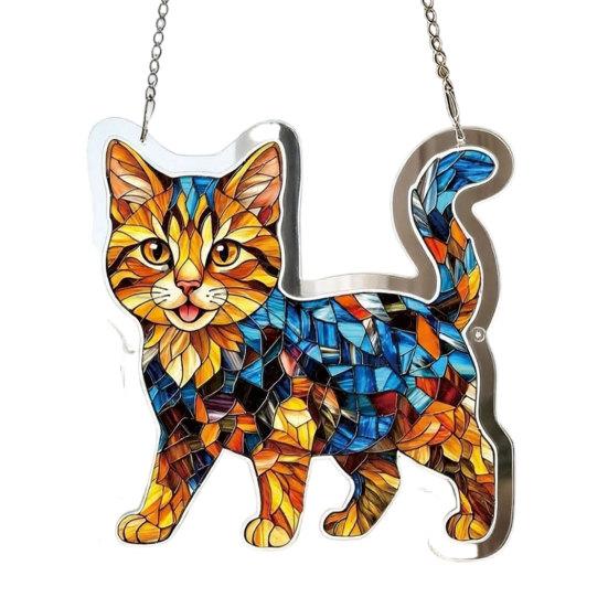 Cat Stained Glass Pendant with Easy Hang Style Suncatcher Acrylic Metal Chain Window