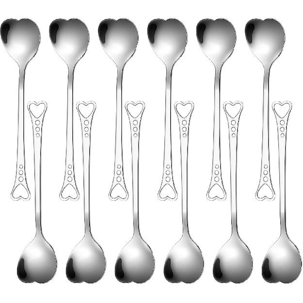 Patelai 12 Pieces Heart Shaped Spoon Stainless Steel Tea Flatware Set, 5.7 Inch Coffee Sugar Spoon Ice Cream Cake Dessert Stirring for Home,