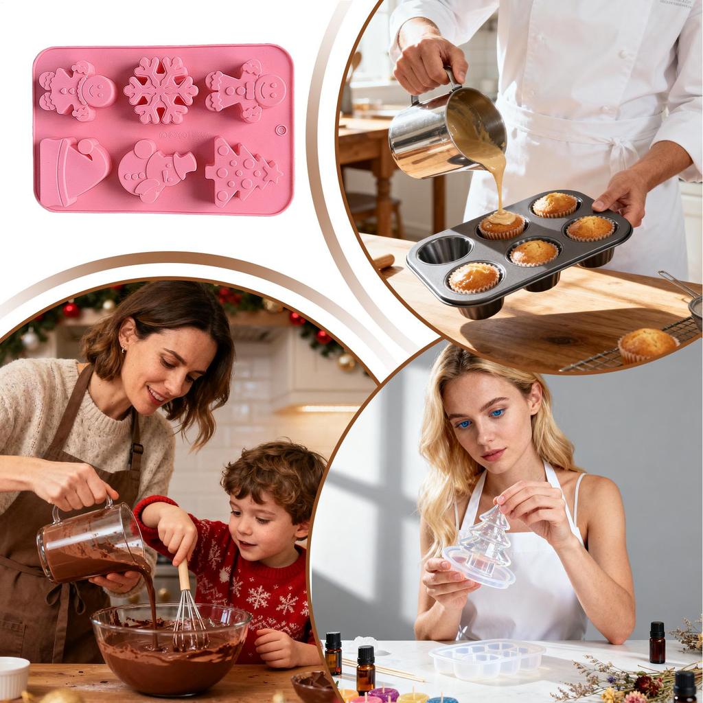 Silicone Candy Molds 6-Cavity Heat Resistant Baking Mould Christmas Silicone Candy Molds for Dessert Jellies Wax Melts Gummy