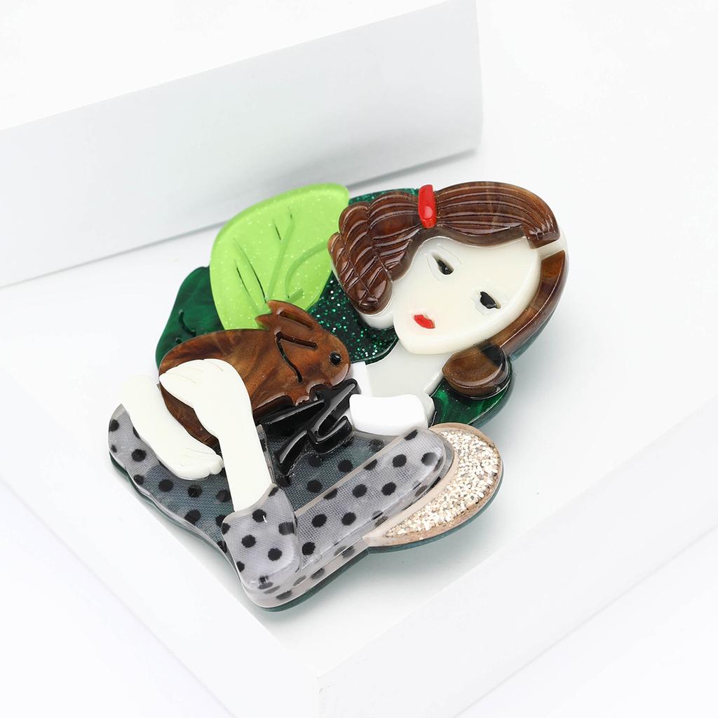 Cartoon Acrylic Rabbit Girl Brooch Personalized Creative Women'S Suit Cardigan Corsage Jewelry Pin