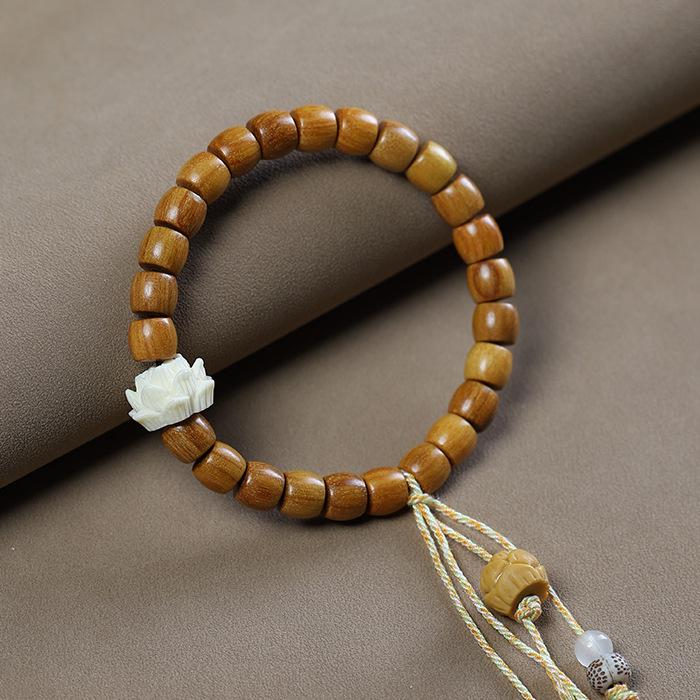 Sandalwood Lotus Bracelet: Men's & Women's Ruyi Running Ring, Wenwan & Green Sandalwood Buddhist Prayer Beads