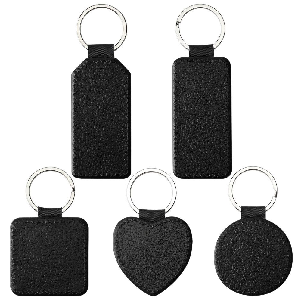 PU Leather Heat Transfer Keyring Creative Double Sides Blank ID Tags Keyring  Hanging Accessory