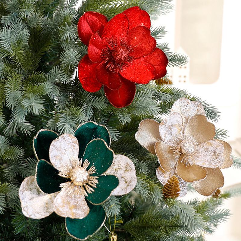 1 Piece of Fabric Flower Sparkling Tree Decoration Christmas Flowers Holiday Sparkling Frosted 22/15cm