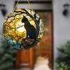 1pc Black Cat Sunset Front Art Stained Window Hanging, Suncatcher Acrylic Wreath Sign Garden Outdoor Decorative Artwork
