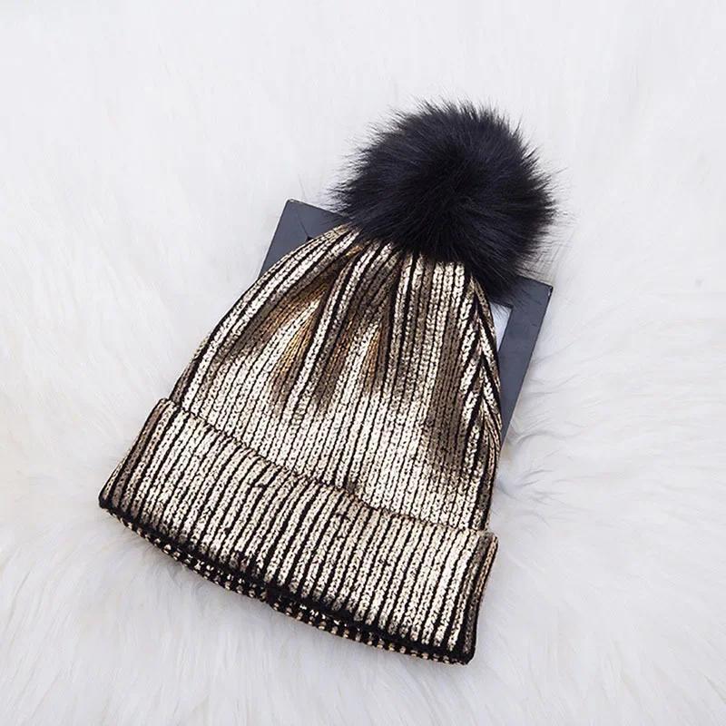 Hot Gold Silver Beanies Woolen Hat Female Autumn Winter Students Warm Woolen Knit Hat Reflective Beanies
