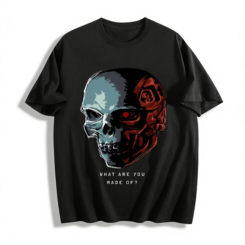 Cyberpunk Style Mechanical Skull Print Men s Casual T-Shirt Pure cotton T-shirt XXS