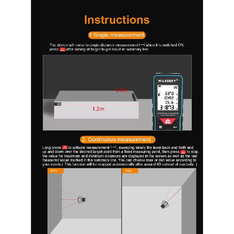 Mileseey X6 Laser Distance Measure With Angle Mini Handheld Digital Trena Rangefinder Meter Measuring For Home Design