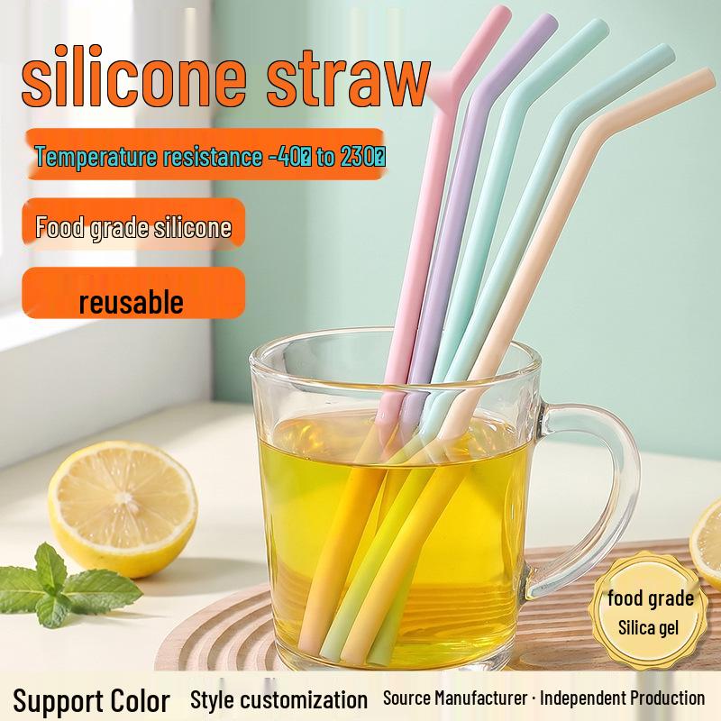 Food-Grade Silicone Reusable Straw Set, High-Temperature Resistant