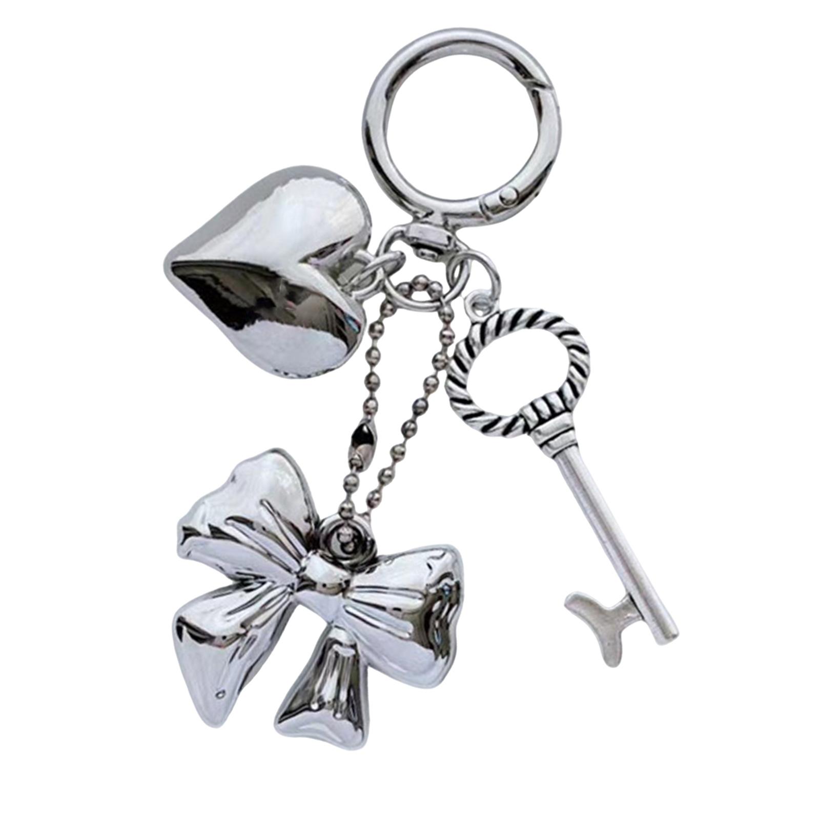 

Шикарные брелоки в виде сердца и бантика, уникальный серебристый брелок-подвеска в виде сердца и бантика, брелоки-шармы для повседневного использования